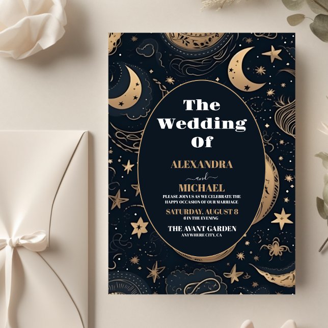 Flyer Orçamento Casamento Celestial Azul Meia-Noite Dour (Criador carregado)