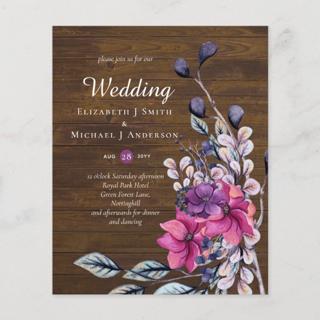 Flyer ORÇAMENTO Casamento Floral Rústico de Fúcsia na Fl (Frente)
