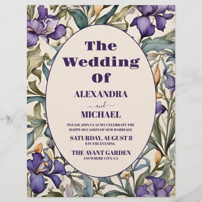 Flyer Orçamento Casamento Íris Roxa Art Nouveau (Frente)