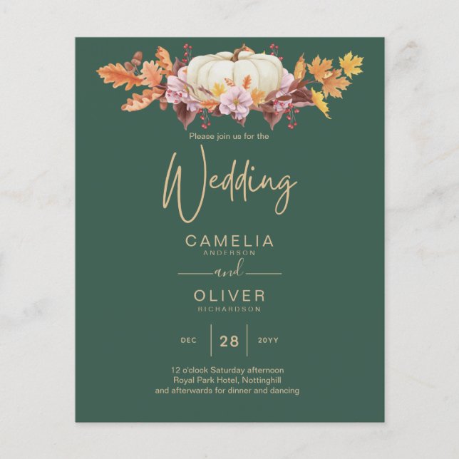 Flyer ORÇAMENTO Casamento Outono Abóbora Verde Dourado T (Frente)