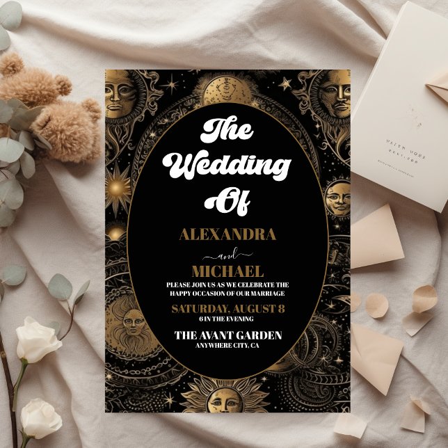 Flyer Orçamento Casamento Preto Dourado Celestial (Criador carregado)