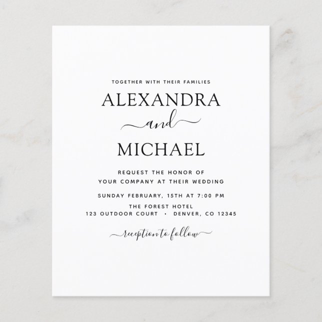 Flyer Orçamento Casamento Preto e Branco com Convite de  (Frente)