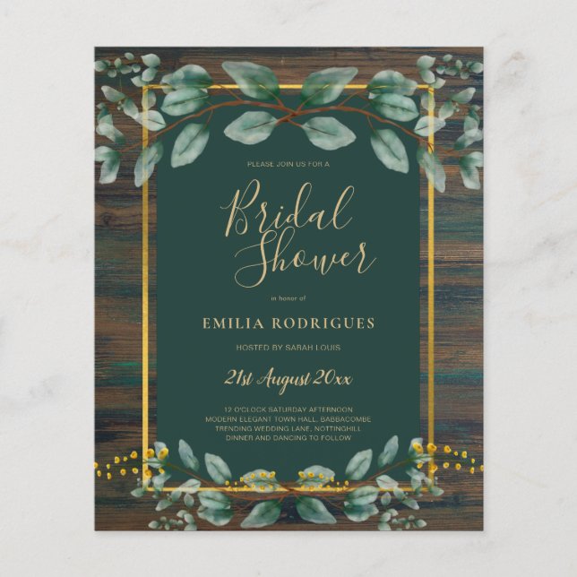 Flyer ORÇAMENTO CHÁ DE PANELA Eucalyptus verde Dourado Q (Frente)