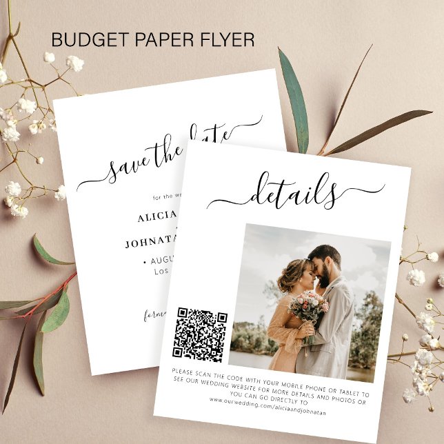 Flyer Orçamento código QR foto elegante casamento salvar (Criador carregado)