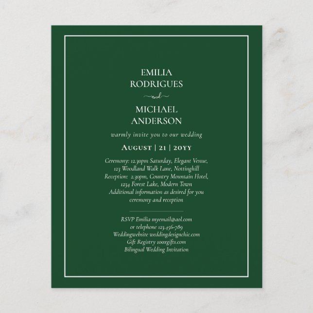 Flyer ORÇAMENTO Convite de Casamento Bilíngue Texto em A (Frente)