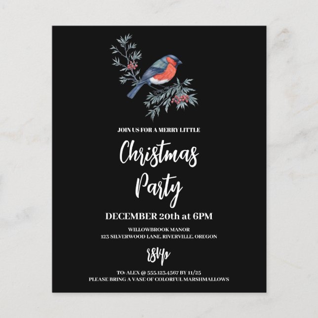 Flyer Orçamento Cozy Nature Wreath Black Christmas Party (Frente)
