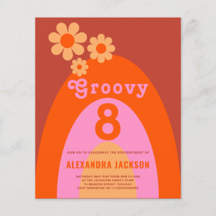 Flyer Orçamento da festa de 8 anos Retro Groovy