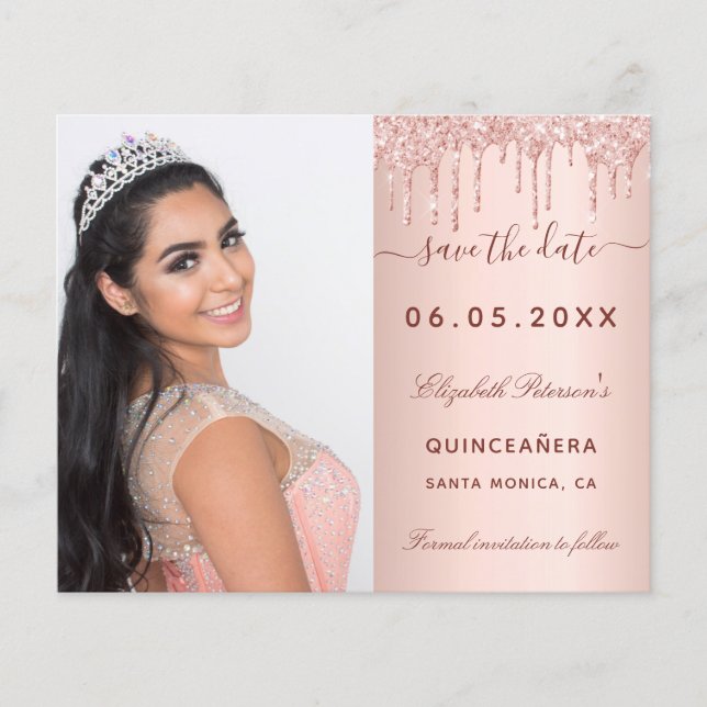 Flyer Orçamento da foto do rosa Quinceanera Salve a Data (Frente)