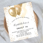 Flyer Orçamento de 16 balões de ouro branco doce<br><div class="desc">Por favor, note que este convite está no papel de folheto e é muito fino. Os envelopes não estão incluídos. Para convites mais espessos (mesmo design) visite nossa loja. Para uma elegante festa de aniversário 16, 16. Um fundo branco chic. Decorado com brilho sujo de ouro, faíscas e balões. Personalize...</div>