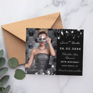 Flyer Orçamento de aniversário de foto de prata preta Sa