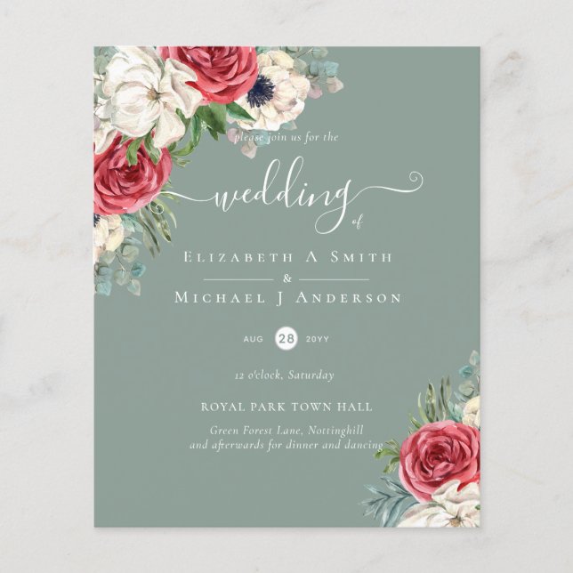 Flyer Orçamento de Casamento Floral Azul Branco Elegante (Frente)