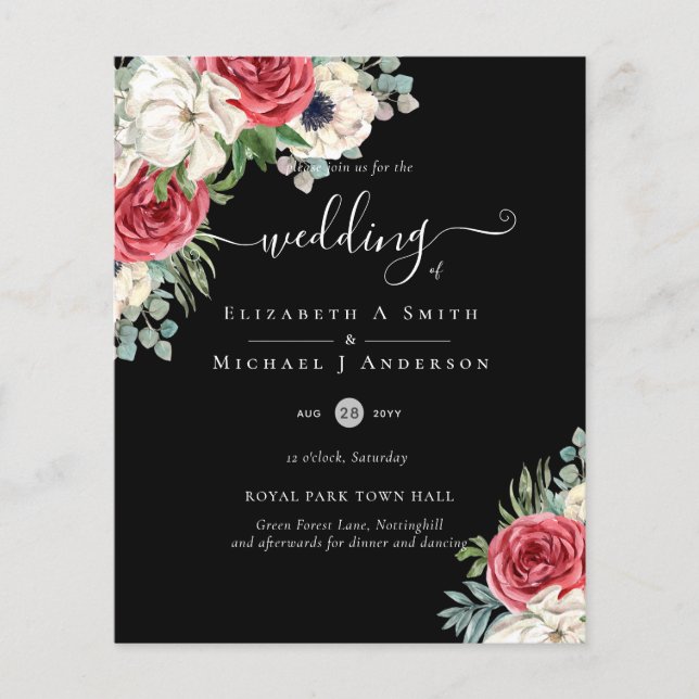 Flyer Orçamento de Casamento Floral Azul Branco Elegante (Frente)