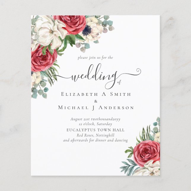 Flyer Orçamento de Casamento Floral Azul Branco Elegante (Frente)