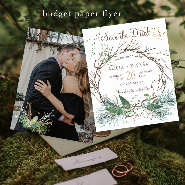 Flyer Orçamento de casamento rústico de inverno FOTO sal (Criador carregado)