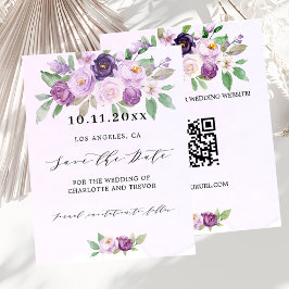 Flyer Orçamento de código QR floral violeta de casamento