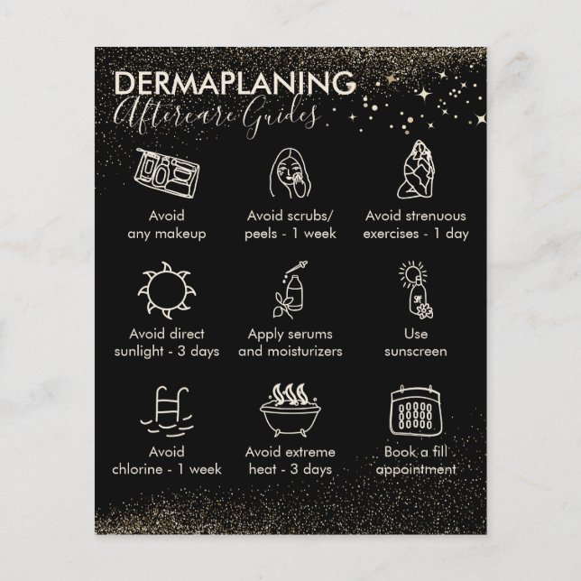 Flyer Orçamento de cuidados pós-dermaplaning Gold Sparkl (Verso)