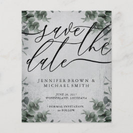 Flyer Orçamento de eucalipto de caligrafia escura dia es