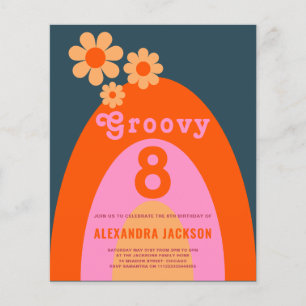 Flyer Orçamento de festa de aniversário retrô groovy arc