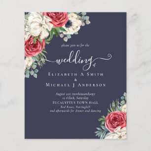 Flyer Orçamento de Noiva Floral Vermelho Branco e Azul E