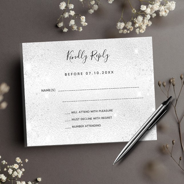 Flyer Orçamento de RSVP de casamento elegante prateado (Criador carregado)
