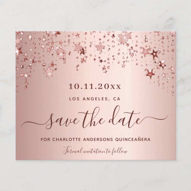 Flyer Orçamento do blush ouro de rosa de Quinceanera Sal (Frente)