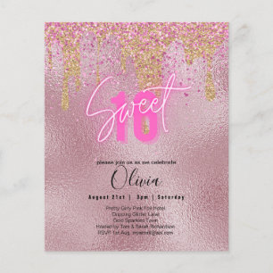 Flyer Orçamento Doce 16 Foil Rosa Brilhante Girly Modern