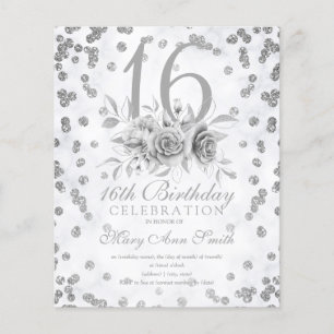Flyer Orçamento Doce 16 Glitter Prata Convite Floral
