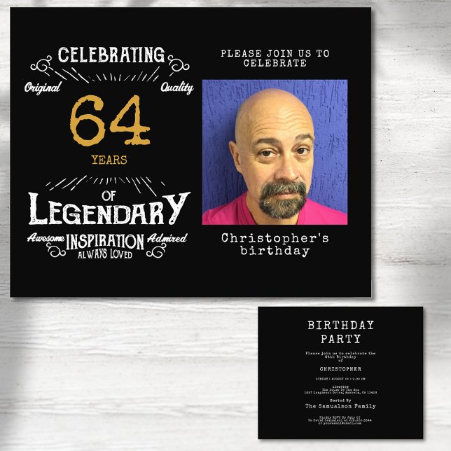 Flyer Orçamento Dourado Preto Qualquer Convite Aniversár (Black and gold budget birthday invitations with photo template.)