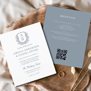 Flyer Orçamento Dusty Blue Crest Monograma Casamento Cód