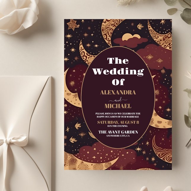 Flyer Orçamento Elegante Casamento Burgundy Dourado Cele (Criador carregado)