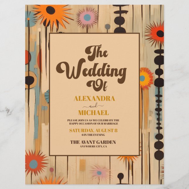 Flyer Orçamento Elegante Casamento Floral Meio do Século (Frente)