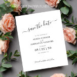 Flyer Orçamento elegante salvar a data preto e branco<br><div class="desc">O casamento do BARATO BUDGET neutro com script de tipografia minimalista moderno e elegante salva a data PAPER FLYER (folheto de papel publicitário). LEIA ISTO ANTES DE COMPRAR! Este é um cartão de casamento de barato orçamentário impresso em um FLYER. Observe que o PAPEL ORÇAMENTAL É THIN - Você pode...</div>