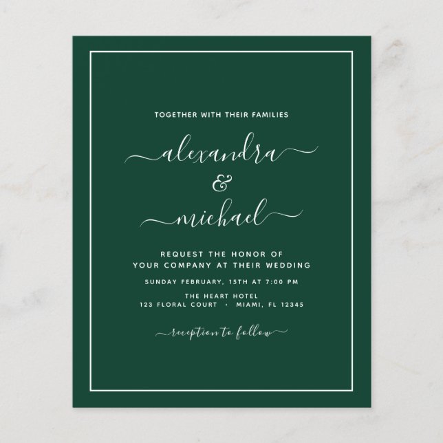 Flyer Orçamento Emerald Green Wedding Modern Typografia  (Frente)