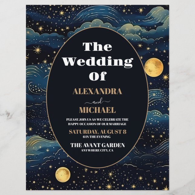 Flyer Orçamento Estrelas Azuis Celestiais Casamento Lua (Frente)