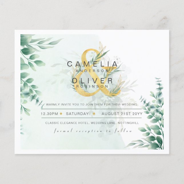 Flyer ORÇAMENTO Eucalyptus Greenery Dourado Casamento CÓ (Frente)