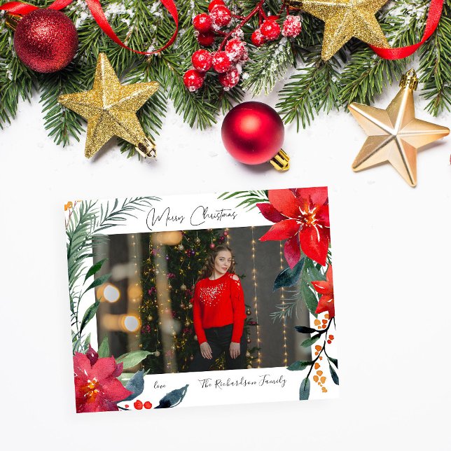 Flyer Orçamento Feliz Natal Poinsettia Foto (Criador carregado)