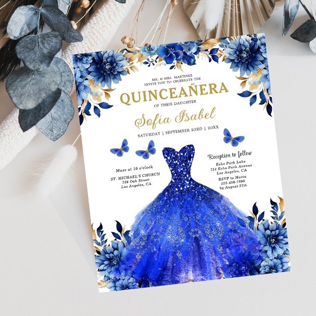 Flyer Orçamento Floral Real Princesa Azul Quinceanera (Criador carregado)