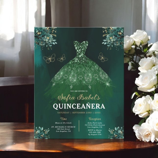 Flyer Orçamento Floral Verde Bilíngue Espanhol Quinceane (Criador carregado)