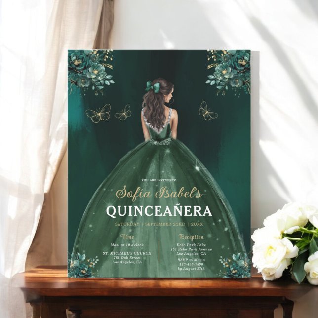 Flyer Orçamento Floral Verde Bilingue Quinceanera Espanh (Criador carregado)