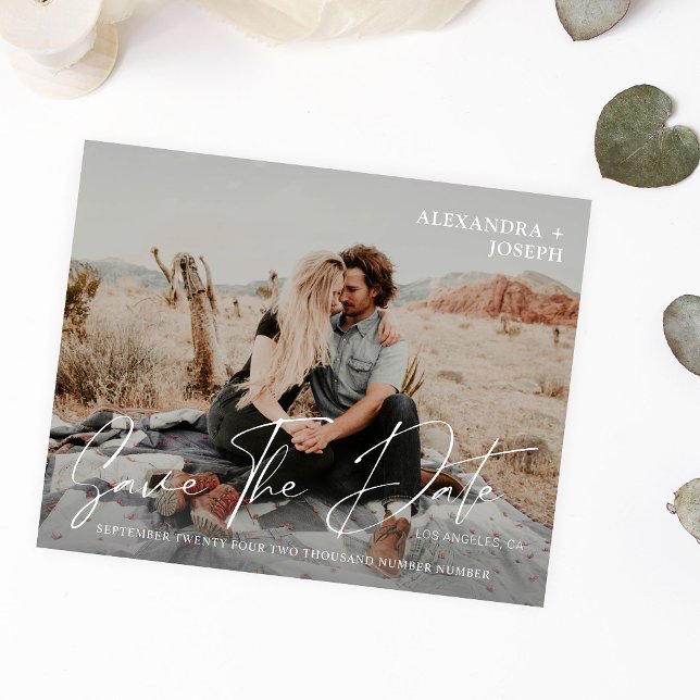 Flyer Orçamento Foto Chic Moderna Data Longa Salvar Data (Criador carregado)