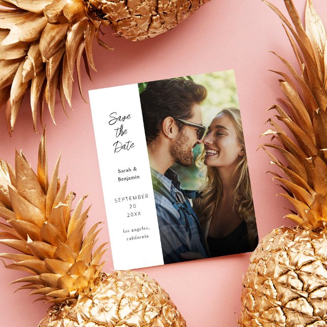 Flyer Orçamento Foto e Lado Moderno Salvar Data - Branco (Criador carregado)