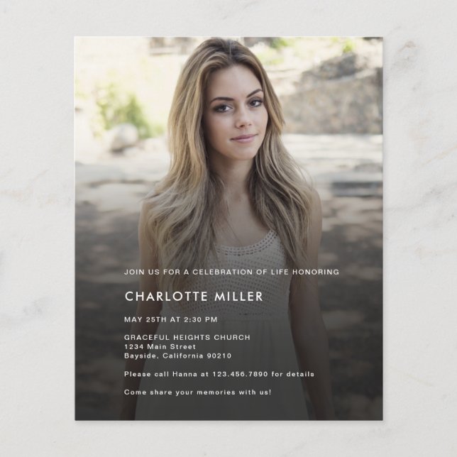 Flyer Orçamento Foto Moderna Celebração Do Funeral Life (Frente)