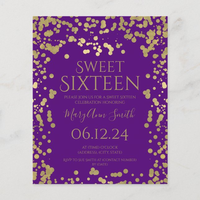 Flyer Orçamento Gold Foil Confetti Sweet 16º Convite Rox (Frente)