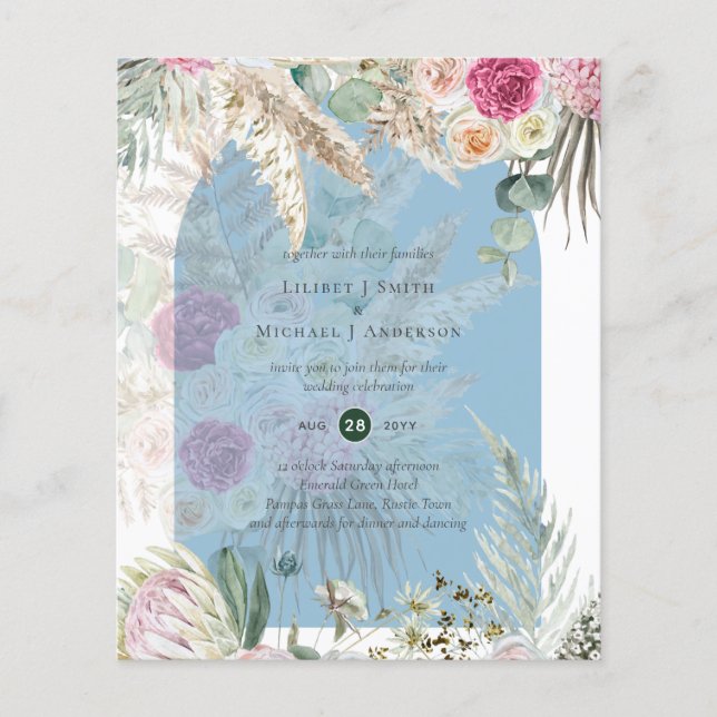 Flyer ORÇAMENTO Grama de Pampas Floral Rosa Azul para Ca (Frente)
