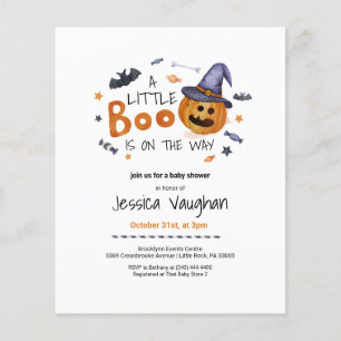 Flyer Orçamento Halloween Pumpkin Little Boo Chá de fral