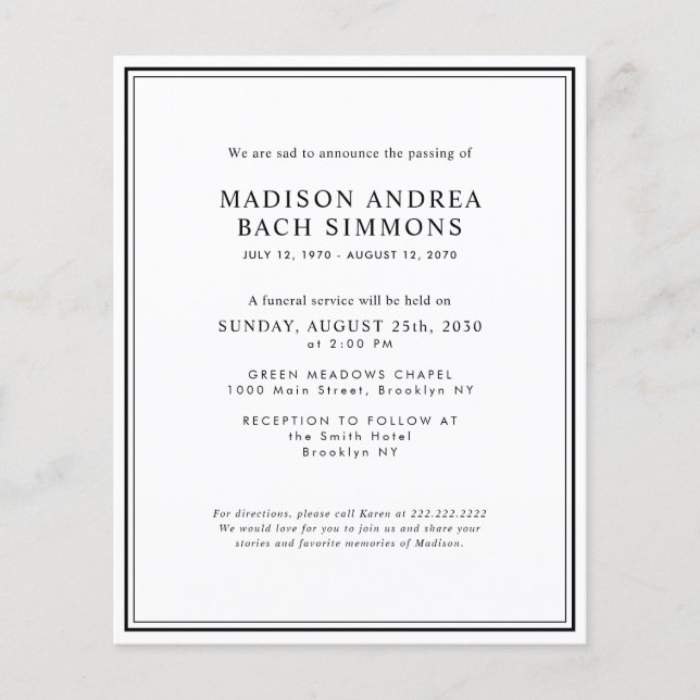 Flyer Orçamento Moderno Serviço Funeral Celebração da Vi (Frente)