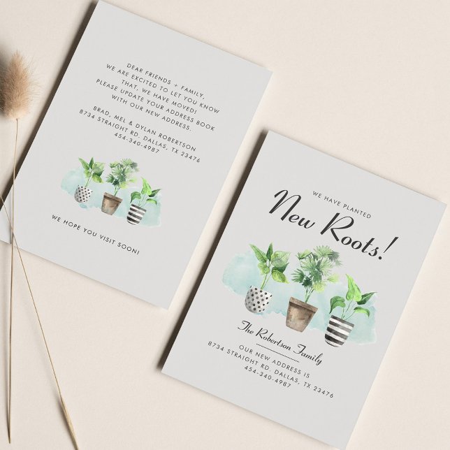 Flyer Orçamento Movimentamos Anúncio de Movimentação de  (We Have Moved Potted Plants Botanical Moving Announcement)