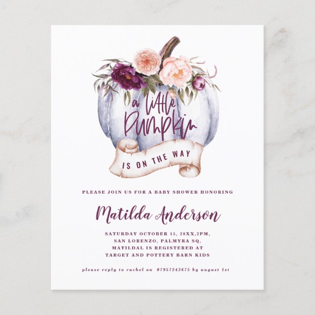 Flyer orçamento Pequeno convite de queda de abóbora chá  (Frente)