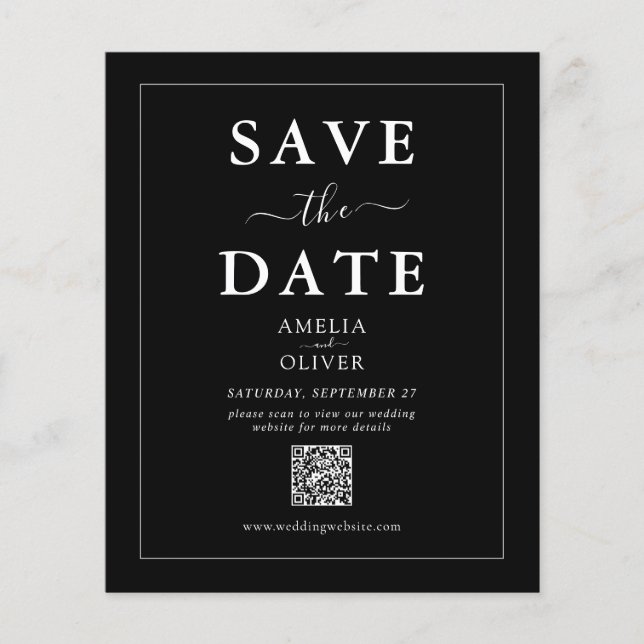 Flyer Orçamento Preto Código QR Casamento Salve a Data (Frente)