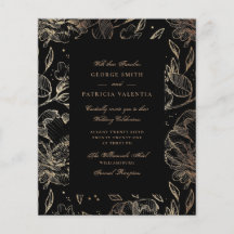 Orçamento Preto Dourado Folhas Flores Desenhadas à